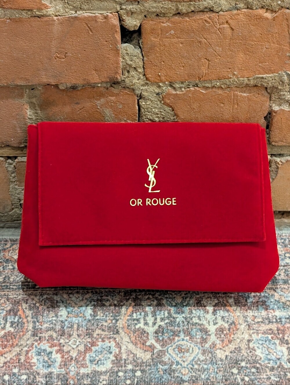 Nwot! YSL Beauty 'Or Rouge' Large Velvet Flap Clutch Makeup Case Pouch Bag